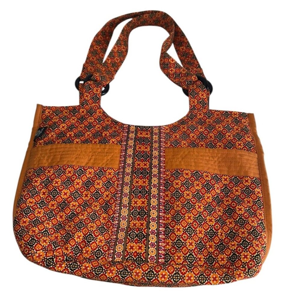 Napada Womens Quilted Shoulder Bag Purse Orange Black Geometric